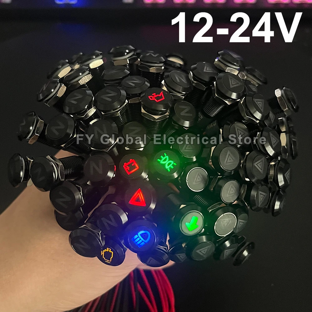8/12/14MM Waterproof Lamp Indicator Light with Wire Car Instrument Pilot Lights Boat Warning Dashboard Turn Signal Customized