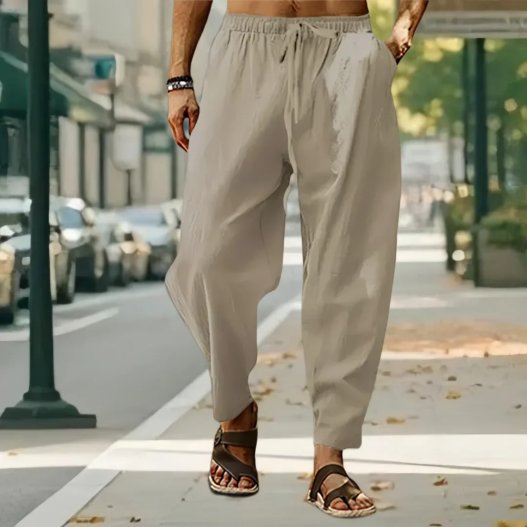 

Лето 2023, новые мужские хлопковые осенние новые дышащие однотонные льняные брюки для фитнеса, уличная одежда, стильные, тонкие, дышащие