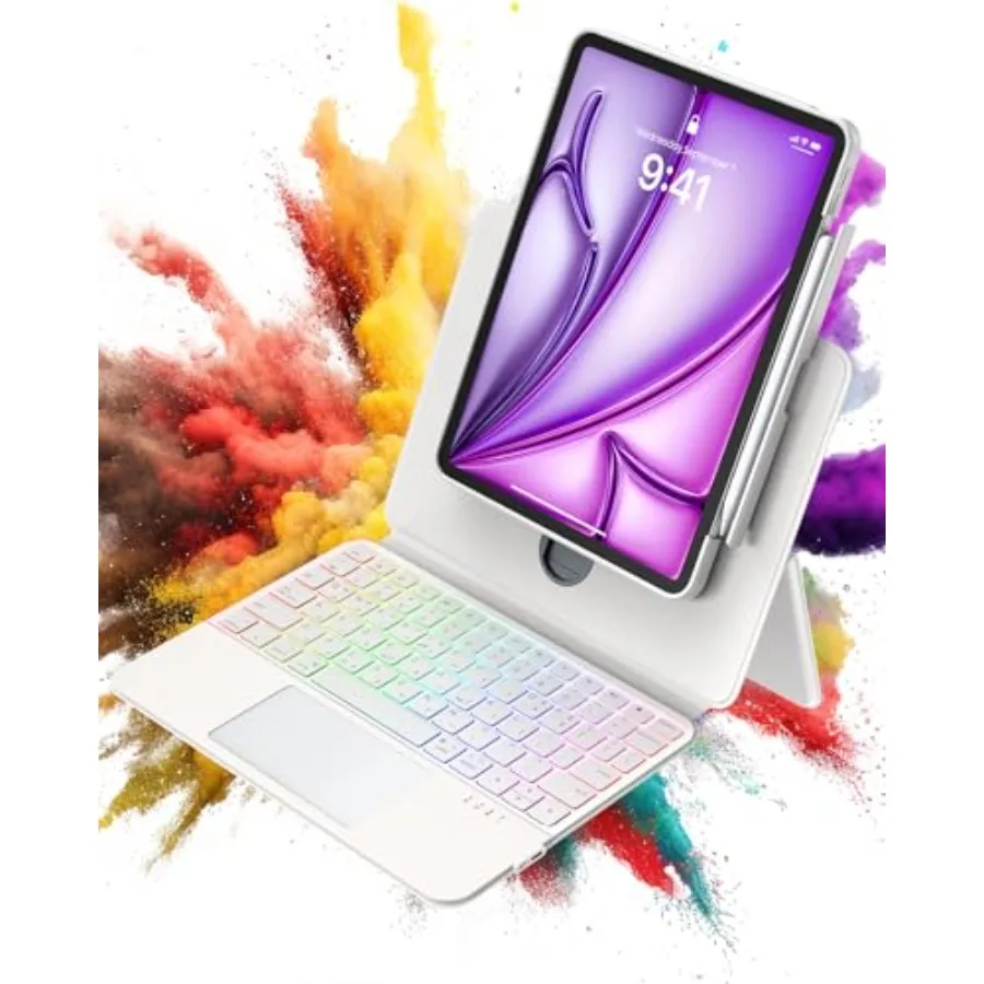 

Прозрачный магнитный чехол-клавиатура для iPad Air 11 дюймов M4 M3 M2 2026 2025 2024, iPad Pro 11, Air 5-го и 4-го поколений с 7-цветной подсветкой и поддержкой жестов