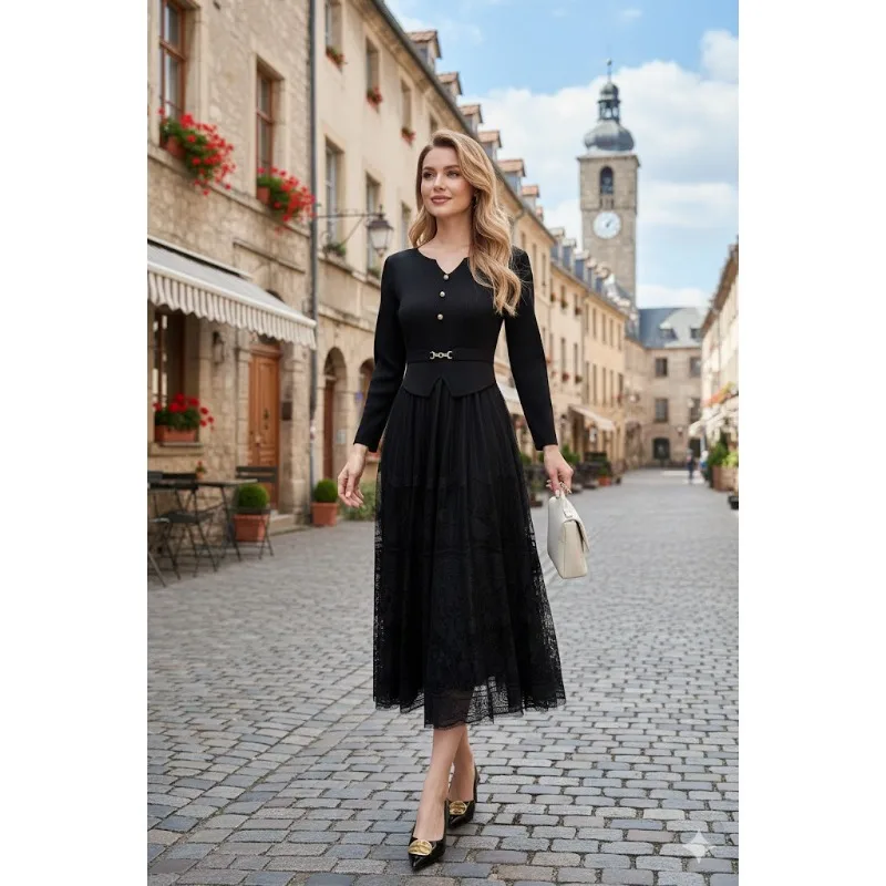 Miyake Pleated Dresses 2026 Spring New Pleated Fashion Flowers Big Size Dress Loose Thin Temperament Elegant Lace Long Skirt