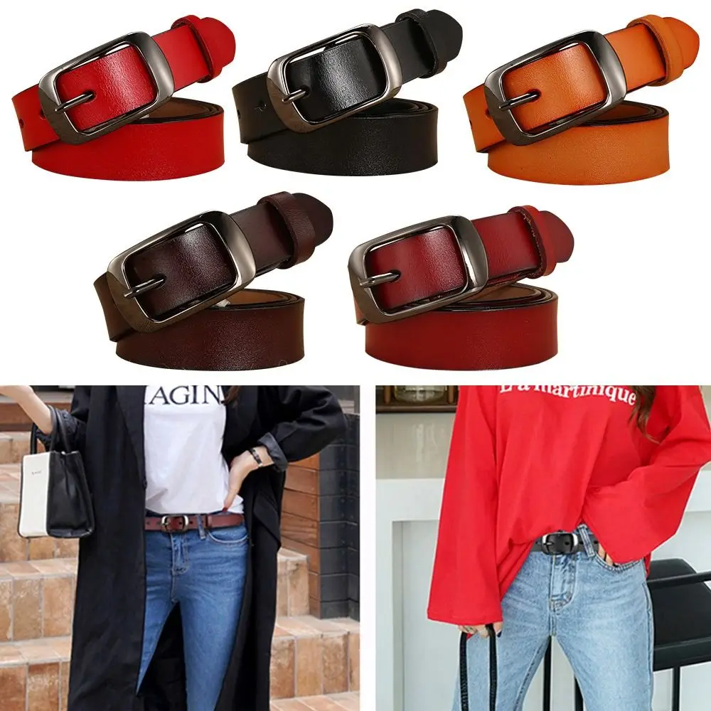 All-match Vintage Casual Metal Buckle Waistband Ladies Dress Belts Genuine Leather Belt Pants Bands