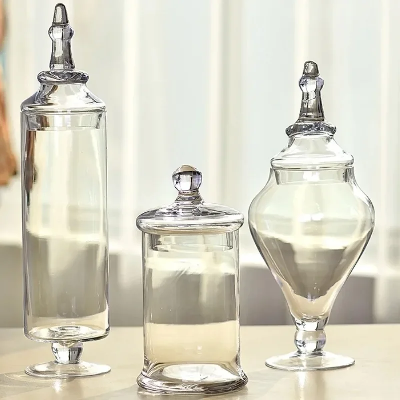 

European candy jars transparent Glass bottles lid storage dust-proof cake stand dessert tea caddy wedding vase Decor supplies