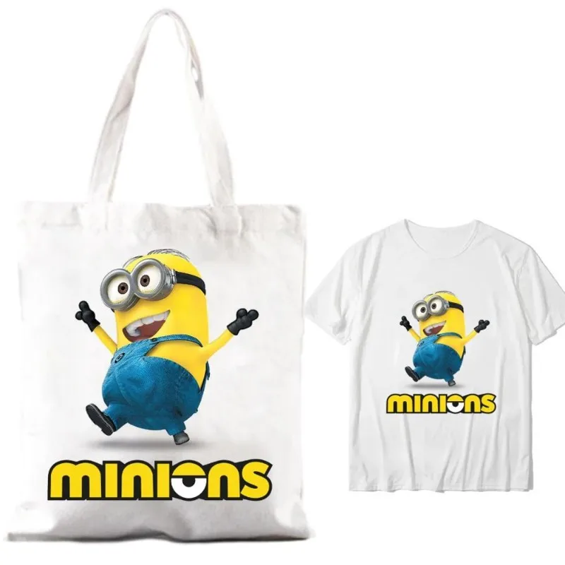 Beast Kingdom Cartoon M-Minions Women Shoulder Bags Couple Combination Clothes Short Sleeve Collar Fashion T shirt Man Cotton