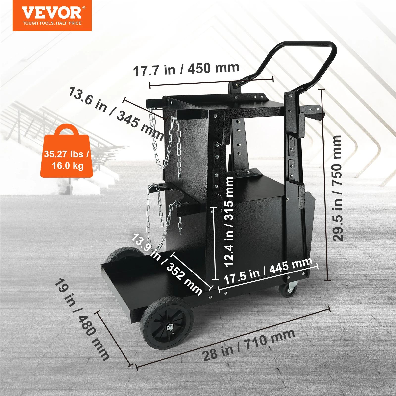 VEVOR Welding Cart 2-Tier Heavy Duty Welder Cart with 360° Swivel Wheels Tank Storage Cabinet for TIG ARC Plasma Cutter Machine