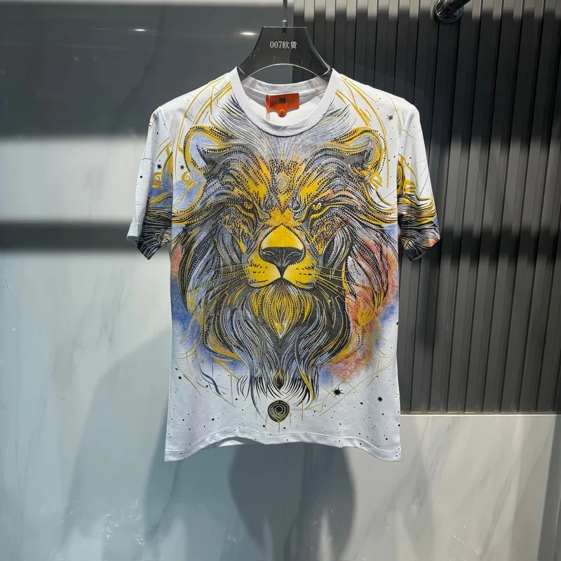 

Summer new styles of men's clothing from Europe and America Short sleeve Hot diamond lion print Fashionable T-shirt