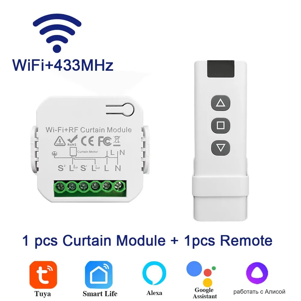 Tuya WiFi Smart Curtain Module RF433MHz Remote Control Google Home Alexa