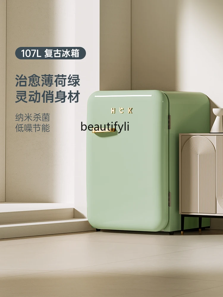 Retro Refrigerator Green Home Living Room Frozen Refrigerated Small Mini Cute Good-looking