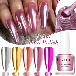 LILYCUTE 7ml Rose Gold Mirror Metallic Nail Polish Super Bright Fast Drying Glass Bottle Manicure No Need Lamp Nail Art Varnish