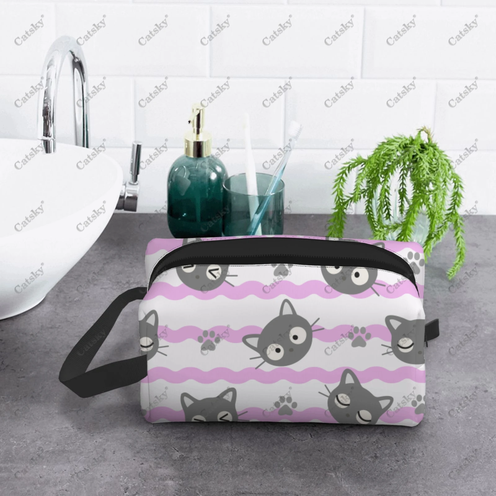 Cute Cats Cartoon Cosmetic Bag Women\'s Fashion Large Capacity Skin Care Box Printed Storage Toiletries Cosmetic Bag