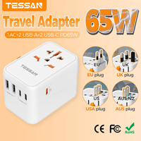 TESSAN 65W/17W GaN International Travel Adapter with USB & Type C GaN Fast Charging Adapter with EU AU US UK Plug for Travel