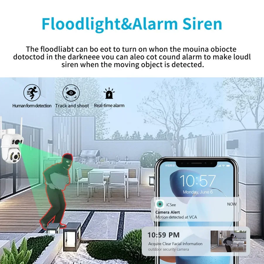 كاميرا مراقبة للرؤية الليلية في الهواء الطلق ، CCTV ، 4K ، 8mp ، شاشة مزدوجة ، PTZ ، WiFi ، IP ، كشف بشري ، حماية أمنية ، 4MP