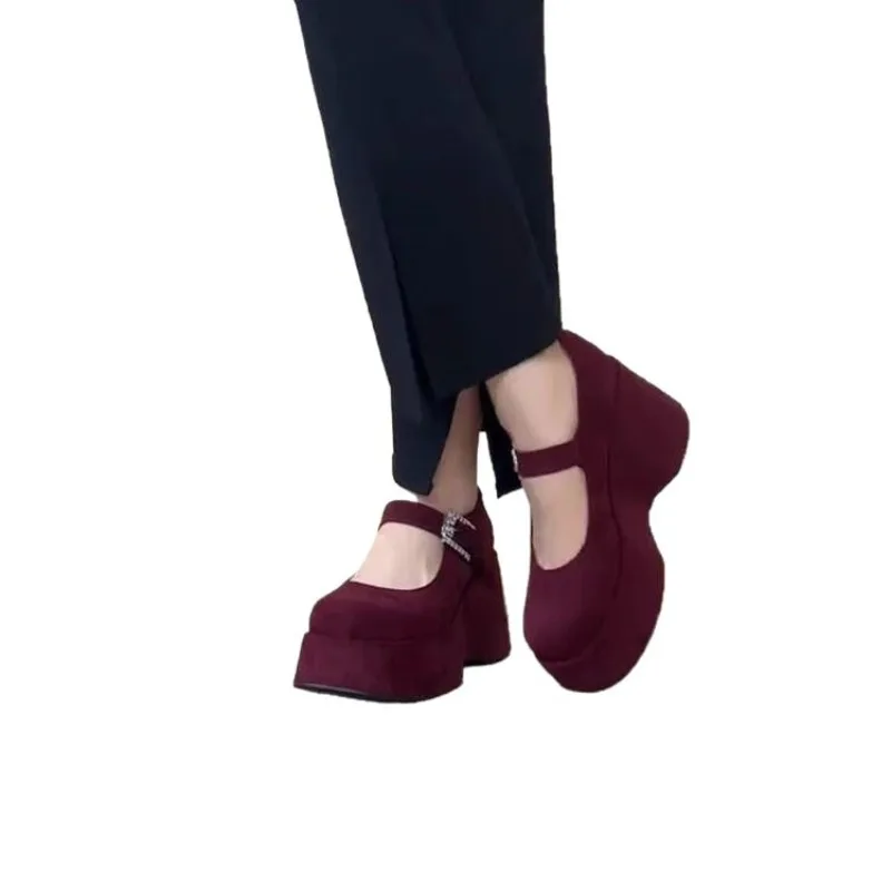 Thick Platform Mary Jane Shoes Women Wedges Bottom Sandals 2026 New Trend Dress Pumps Shallow Mouth Elegant Suede Footwear，35-40 view 6