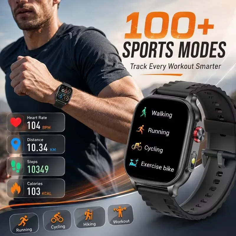 2026 Smart Watch Multi functional Watch 100 Sports Modes LED Flashlight Heart Rate Sleep Health Monitoring 1400m Ahbattery Men‘s