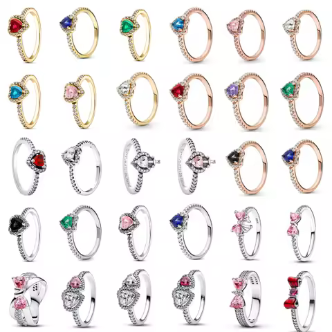 925 Silver All Heart Stone Ring New Hot Selling Pink White Rings Suitable For Any Occasion Matching DIY Birthday Gift