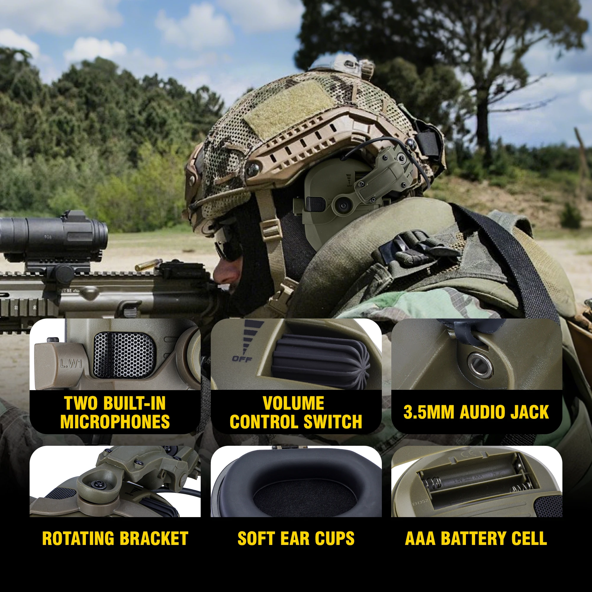 Original Tactical Electronic Earmuffs - Outdoor Shooting Sports Headset with Noise Cancelling & Sound Amplification