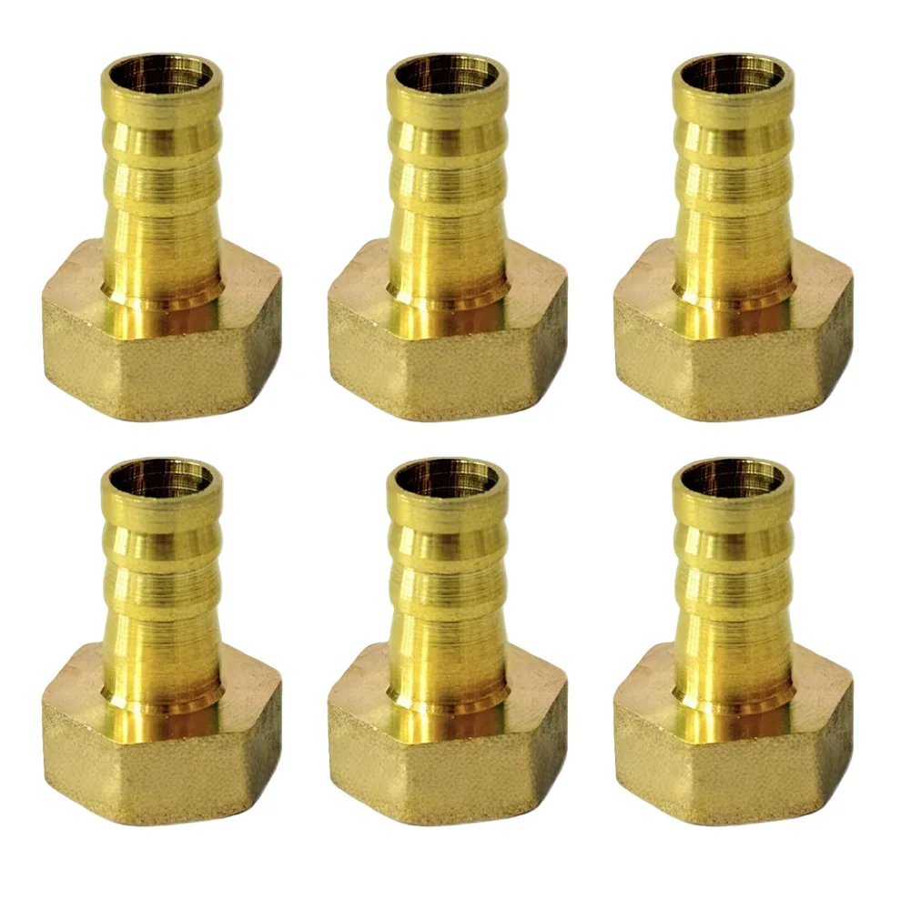 6-Pack Brass Internal Thread Barbed Connectors Designed for Air Water Fuel Oil and Gas Line Integration in Mechanical Systems