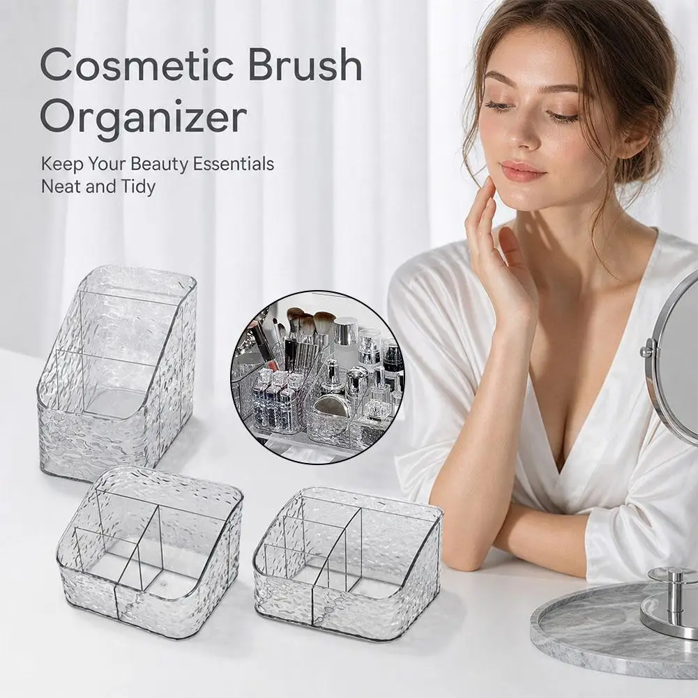 Clear PET Makeup Organizer 3/4/5 Compartment Cosmetic Storage Box Desktop Vanity Organizer for Lipstick Brushes Skincare