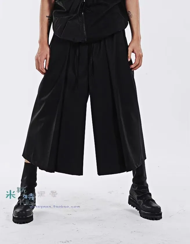 27-44 2025 New Men's Three-dimensional Wide Leg Pants Cropped Pants Fashion Culottes Male Plus Size Trousers Costumes Clothing