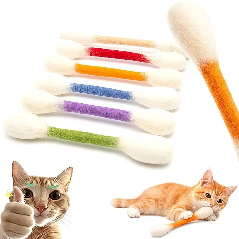 6pcs Catnip Cat Chew Sticks Interactive Swabs Felt Kicker Toys for Cat Teething and Home Play Sessions