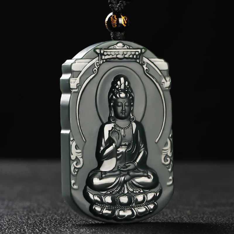 

Hetian Jade Guanyin Нефритовый кулон Синьцзян из тонкого материала с сапфиром Мужской и женский нефритовый кулон Бодхисаттвы Сердце Сутра Бренд Ja