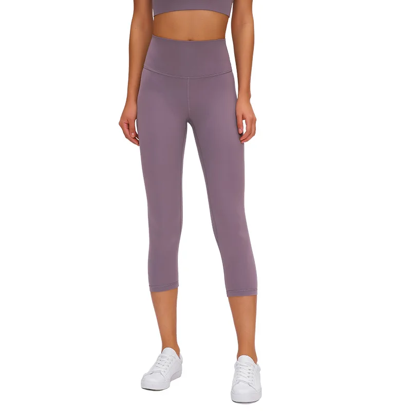 Women Hip-lifting Fitness Quick-drying Stretch Run Cropped Leggings Double-sided Sanding Sport Leggings  Spring Summer Wear