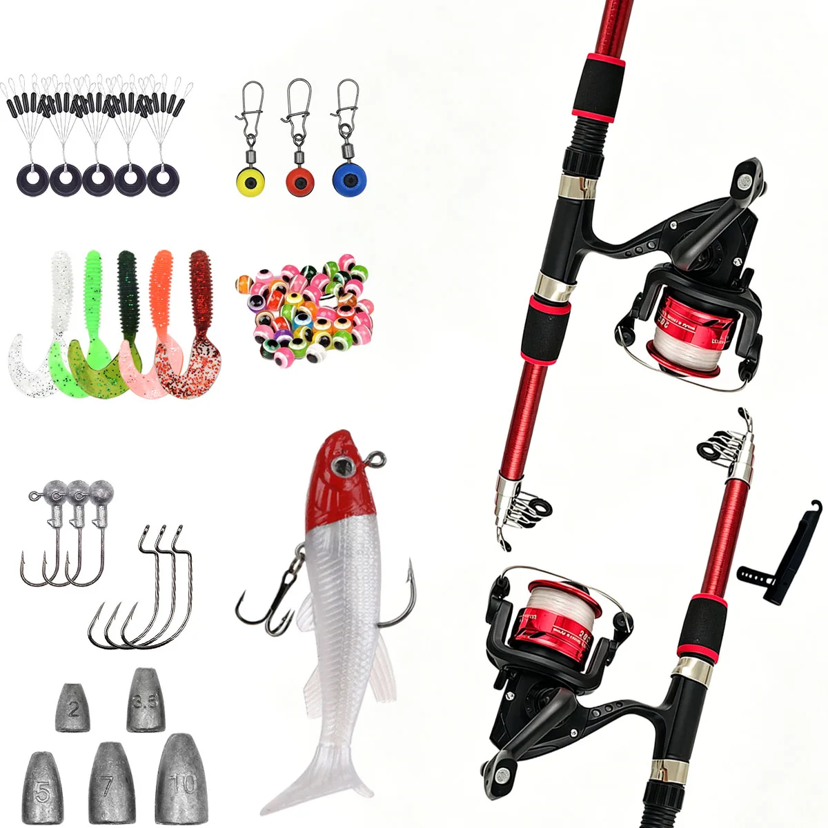 Spinning Fishing Rod and Reel Combo1.8M Telescopic Rod with 5.2:1 3BB Fishign Reel Max Drag 5kg Full Fishing Kit