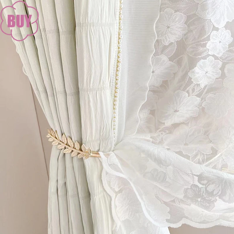 

French Style Small Fragrance Cream Pearl Wood Ear Lace Patchwork Curtains for Living Room Bedroom Balcony Bay Window Customized