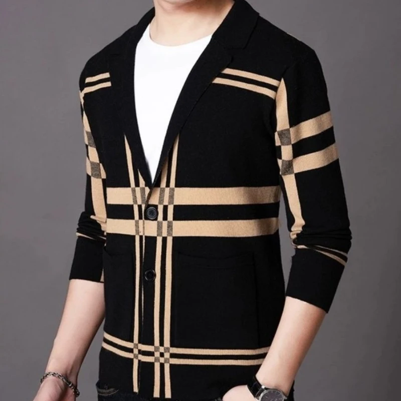 

Корейский стиль, мужской вязаный кардиган с v-образным вырезом, красивый свитер, пальто, пиджак с воротником, весенне-осенняя молодежная деловая рабочая верхняя одежда