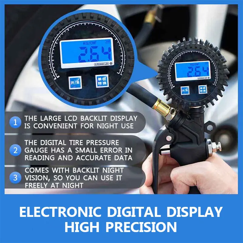 

Барометр для автомобильных шин, манометр с цифровым дисплеем, газовый пистолет, высокоточный электронный манометр для шин, насос для автомобильных шин пневматический манометр шины Цифровой высокоточный электронный мано