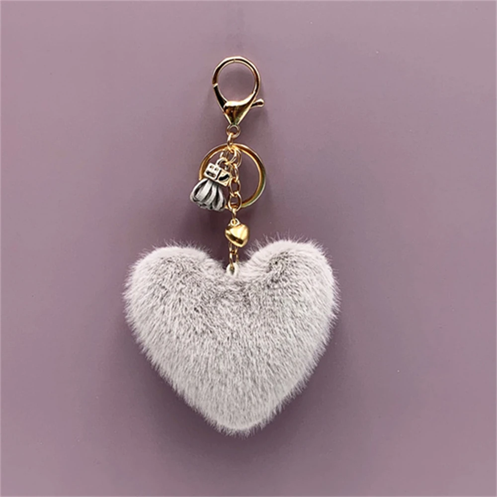 Colorful Heart Pompom Keychain Mini Tassel Pendant for Women Fashion Plush Ball Bag Ornament Car Keyring Accessories Party Gift