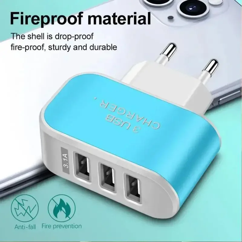 Universal 3 USB Multi-Port Wall Home Charger US/EU Plug Wall Adapter Cube Block AC 110-220V Candy Color Travel Charger Adapter