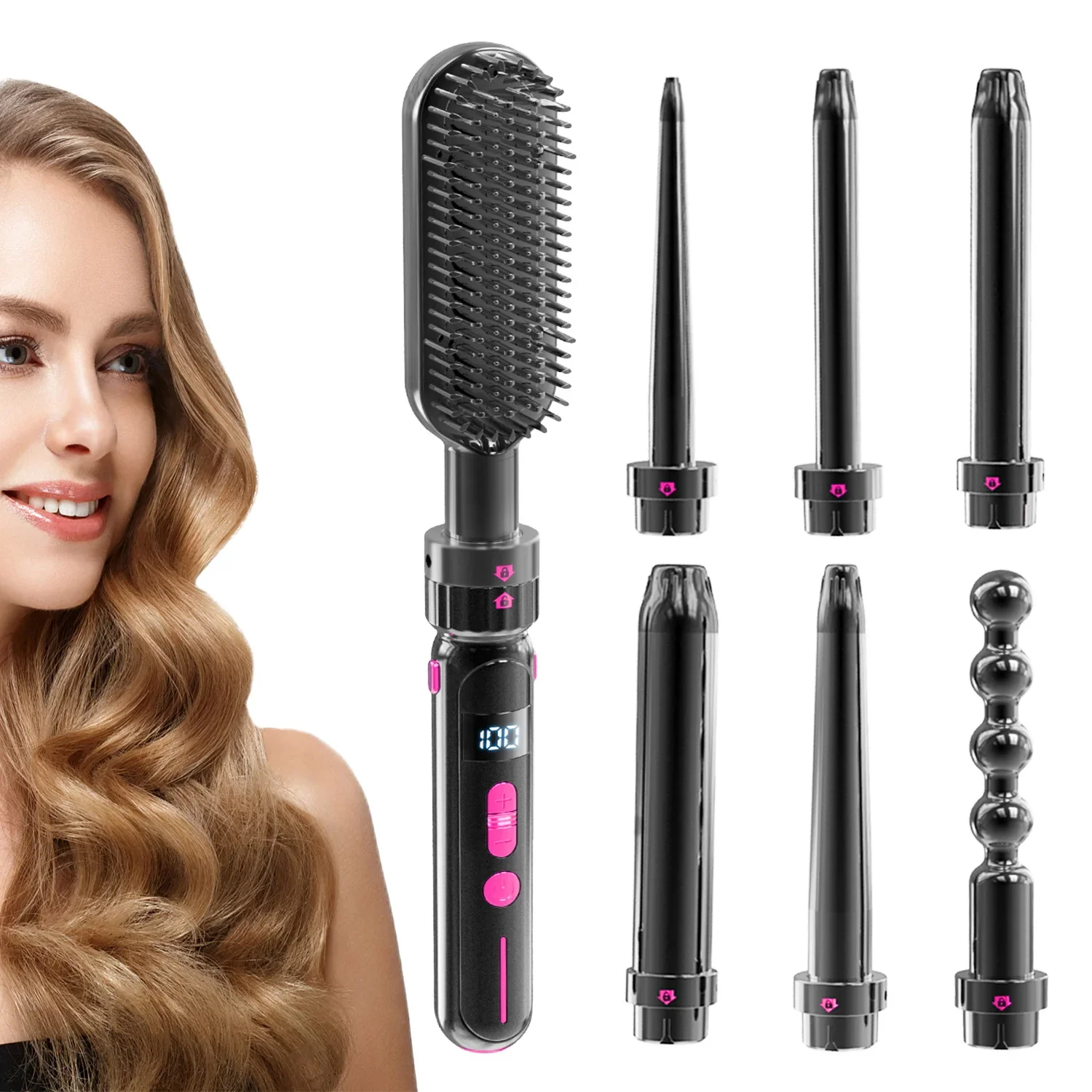 Salon Lcd Display Ceramic Curler Interchangeable 7 In 1 Hair Curly Ptc Heating Wave Hairstyle Professional Set Curling Iron