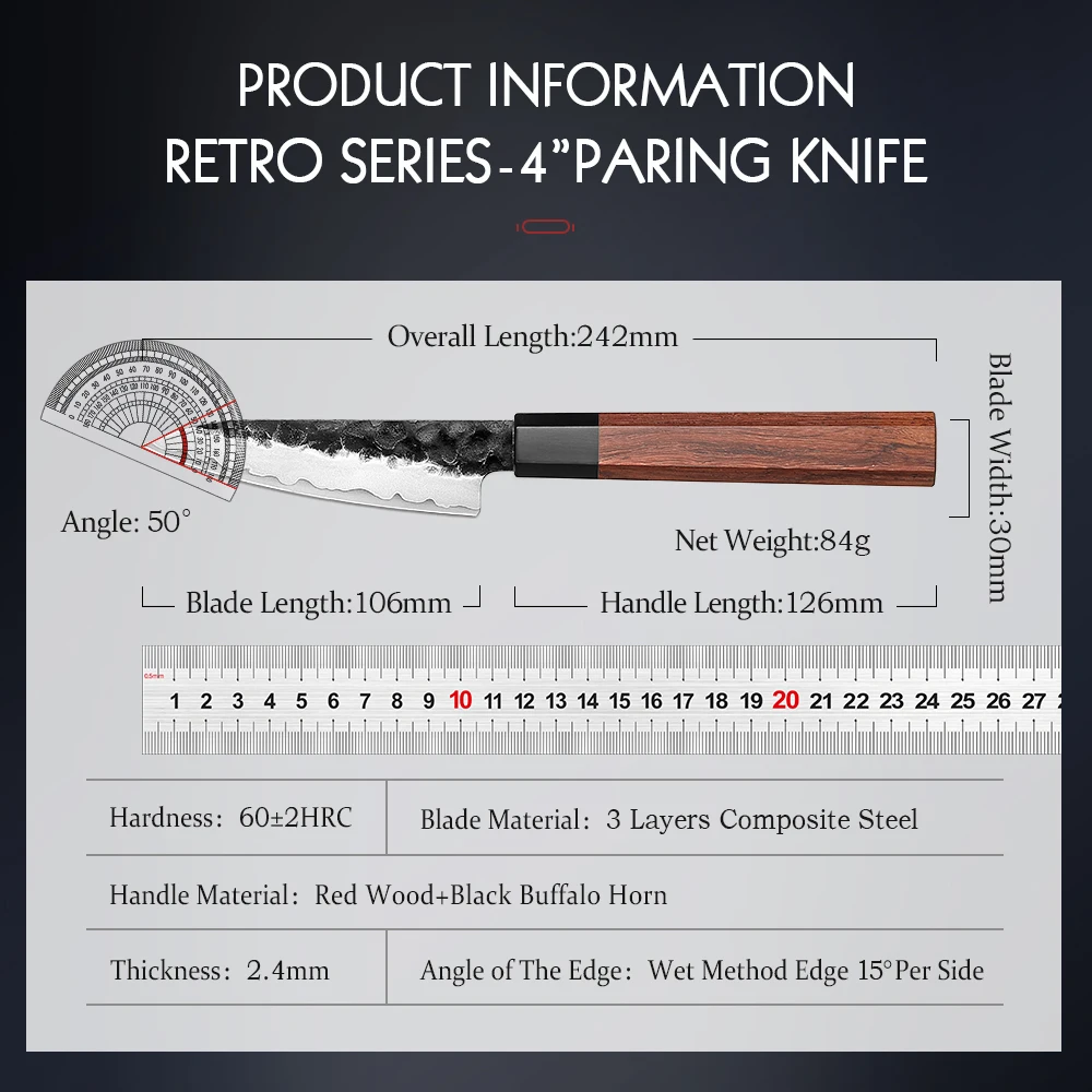 Imagem -06 - Paring Faca Composto Punho de Madeira Vermelho Cozinha Cozinhar Facas Aço Inoxidável Hezhen3-layer