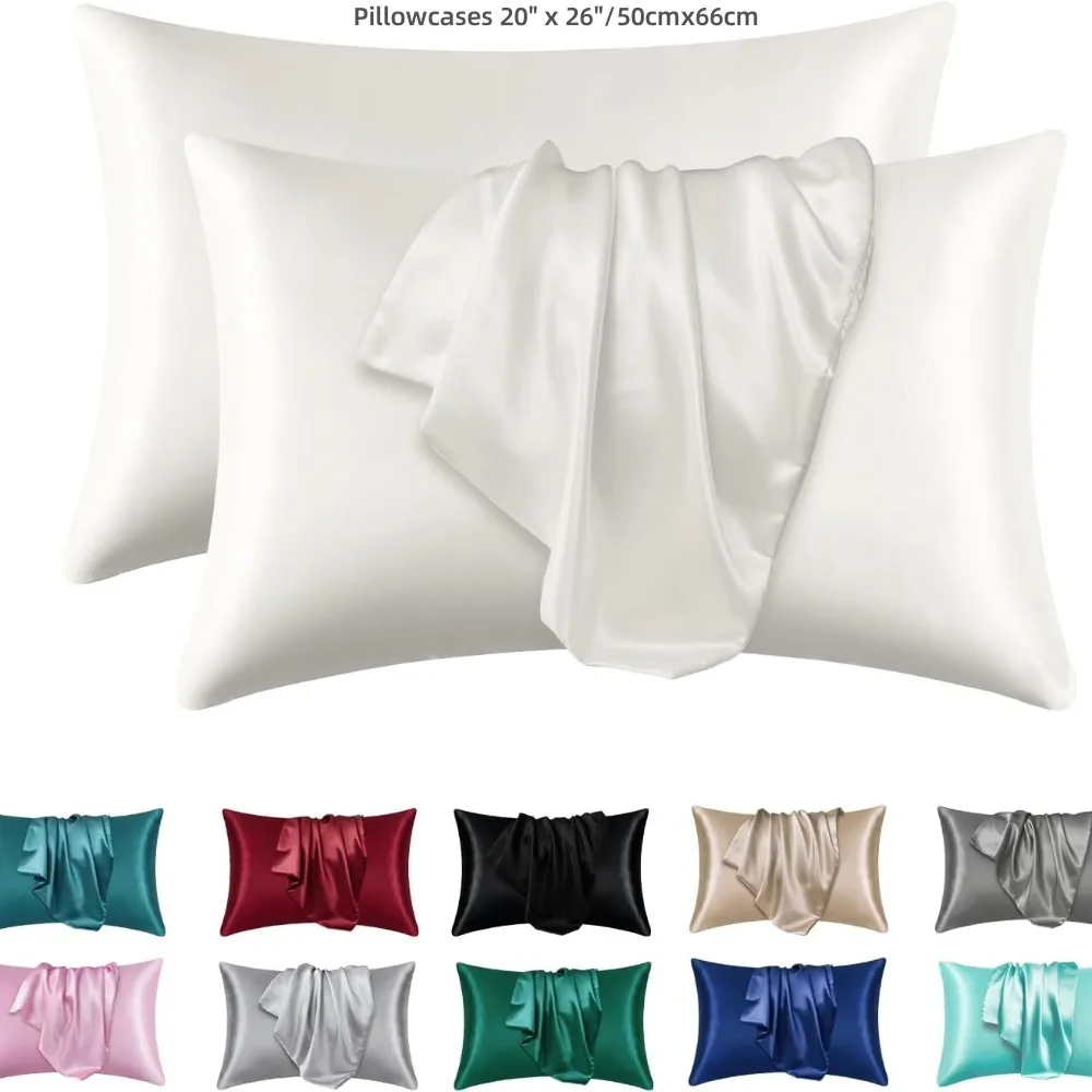 2pcs Polyester Pillowcase For Skin And Hair Satin PillowCases Soft Breathable Smooth Cooling Pillow Covers For Sleeping