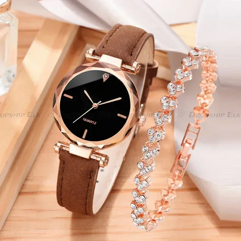 Conjunto de 2 uds de reloj de lujo para mujer, pulsera con diamantes de imitación, reloj de pulsera a la moda, relojes informales para mujer, conjunto de pulsera