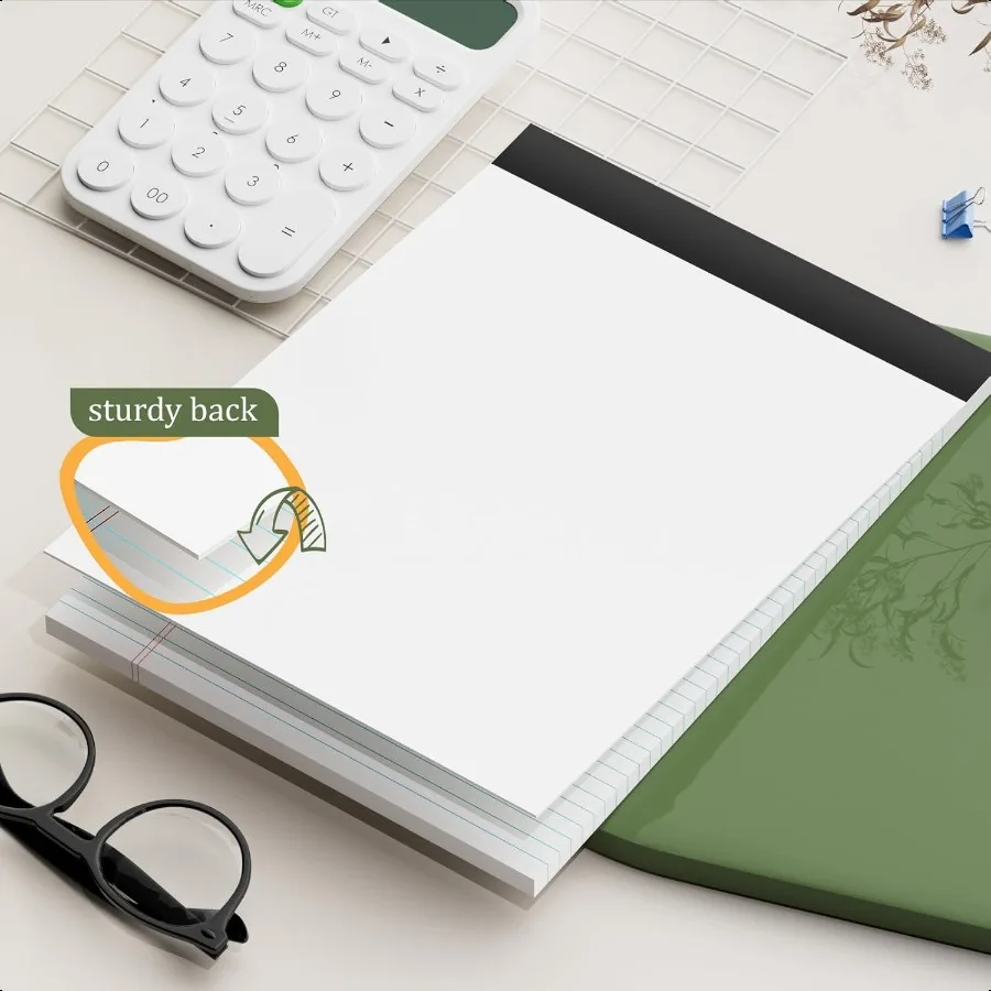 Confezione da 12 blocchi legali 8,5 x 11,75 Quaderno college a righe Blocco note in carta bianca Blocco note a righe strette 30 fogli Blocco note con scrittura perforata