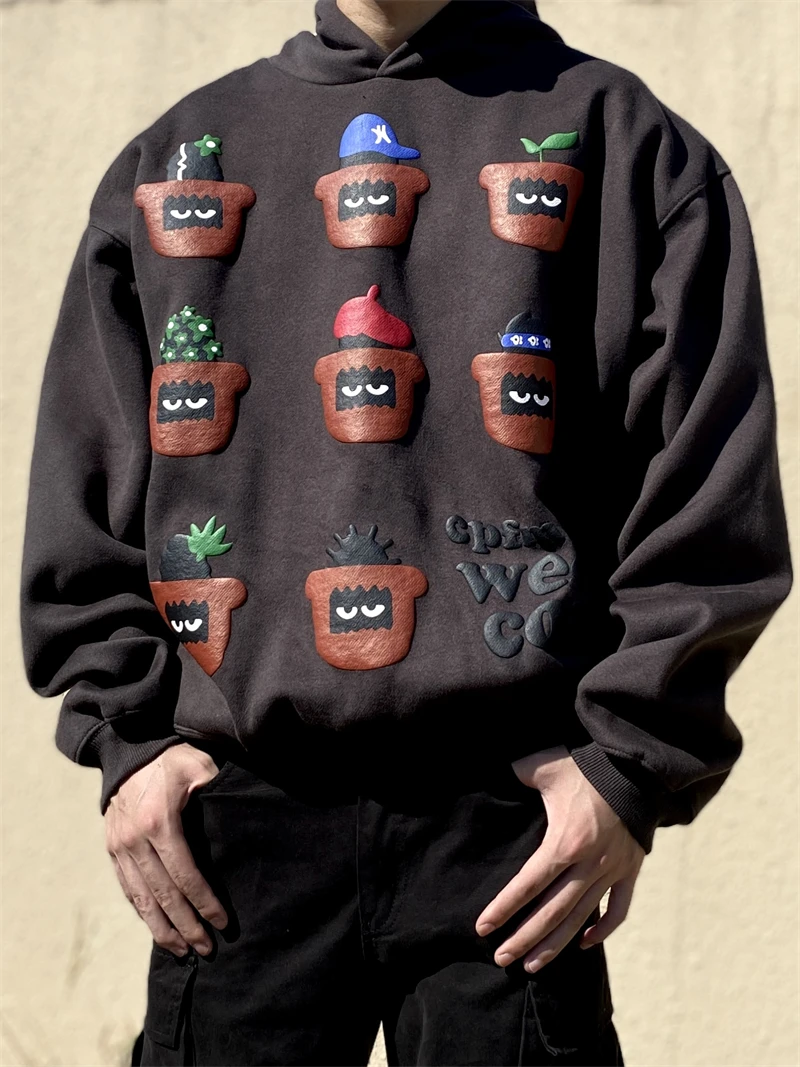 

23SS High Quality West Coast Gang Potted Puff Print CPFM.XYZ Smiling Hoodie Men Women CPFM XYZ Oversize Pullover