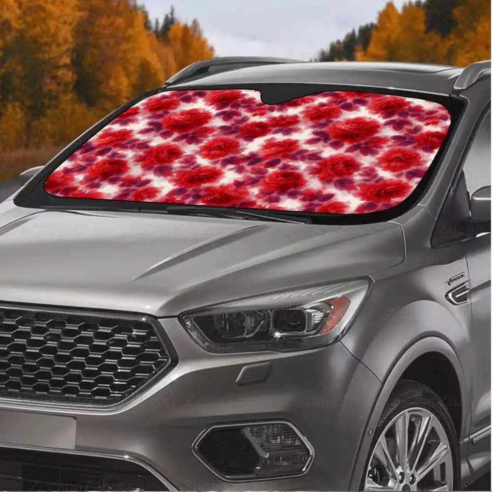 1pc Red Floral Print That Protects Against Wind And Sun, Offers UV Shielding To Maintain A Cool Car Interior, Easily Foldable Fo
