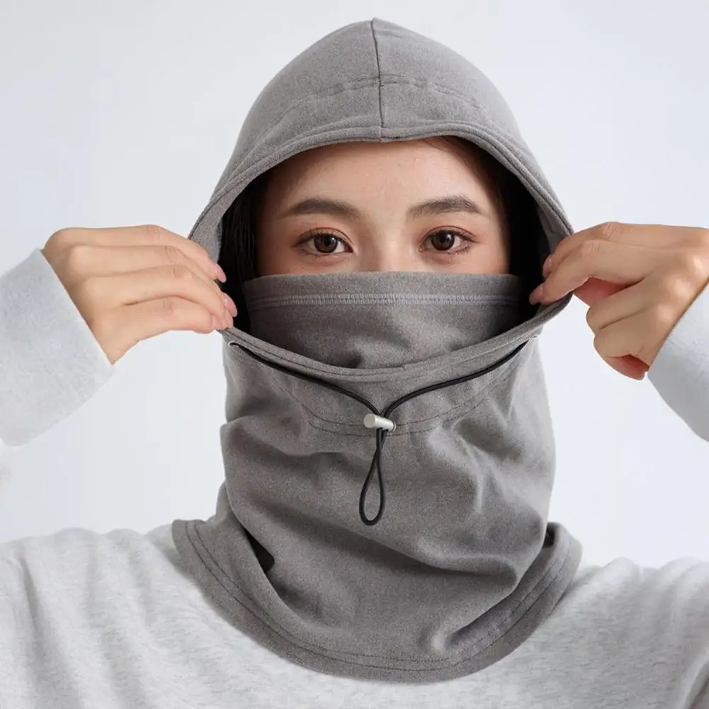 Riding Headgear Solid Color Adjustable Drawstring Windproof Winter Hat With Face Guard Elastic Fit Hat Women Cycling Accessories
