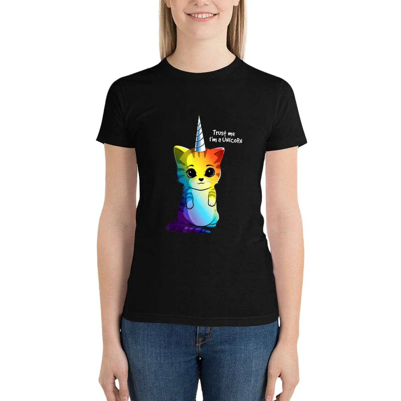 Caticorn T Shirt Unicorn Cat Kittycorn Girls Women Rainbow T-Shirt korean fashion new edition quick-drying t shirt dress Women