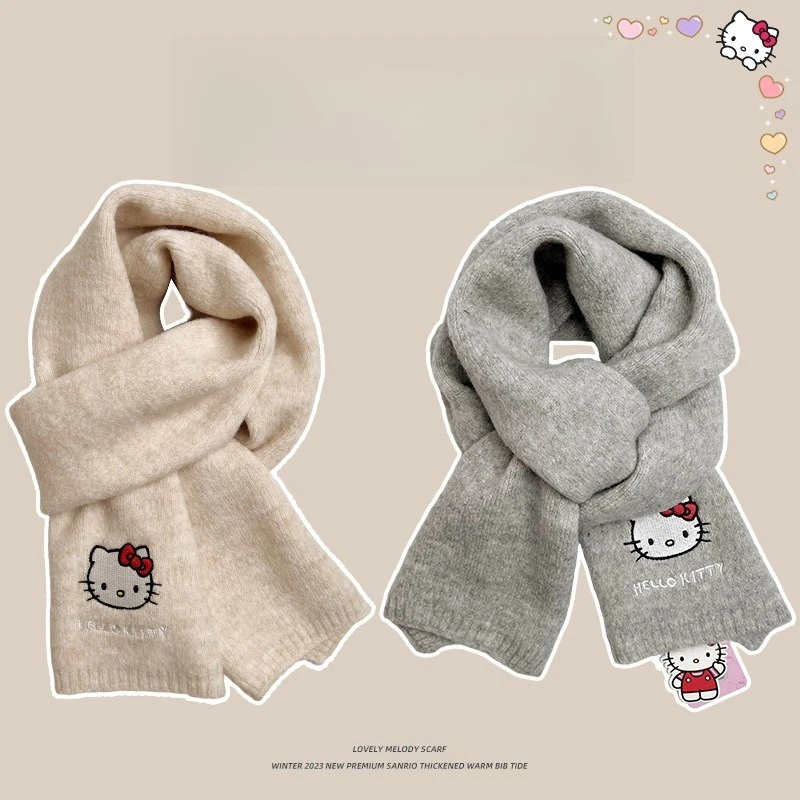 

Miniso подлинный авторизованный вязаный шарф с вышивкой HelloKitty для женщин на осень и зиму, милый теплый шарф для студентов