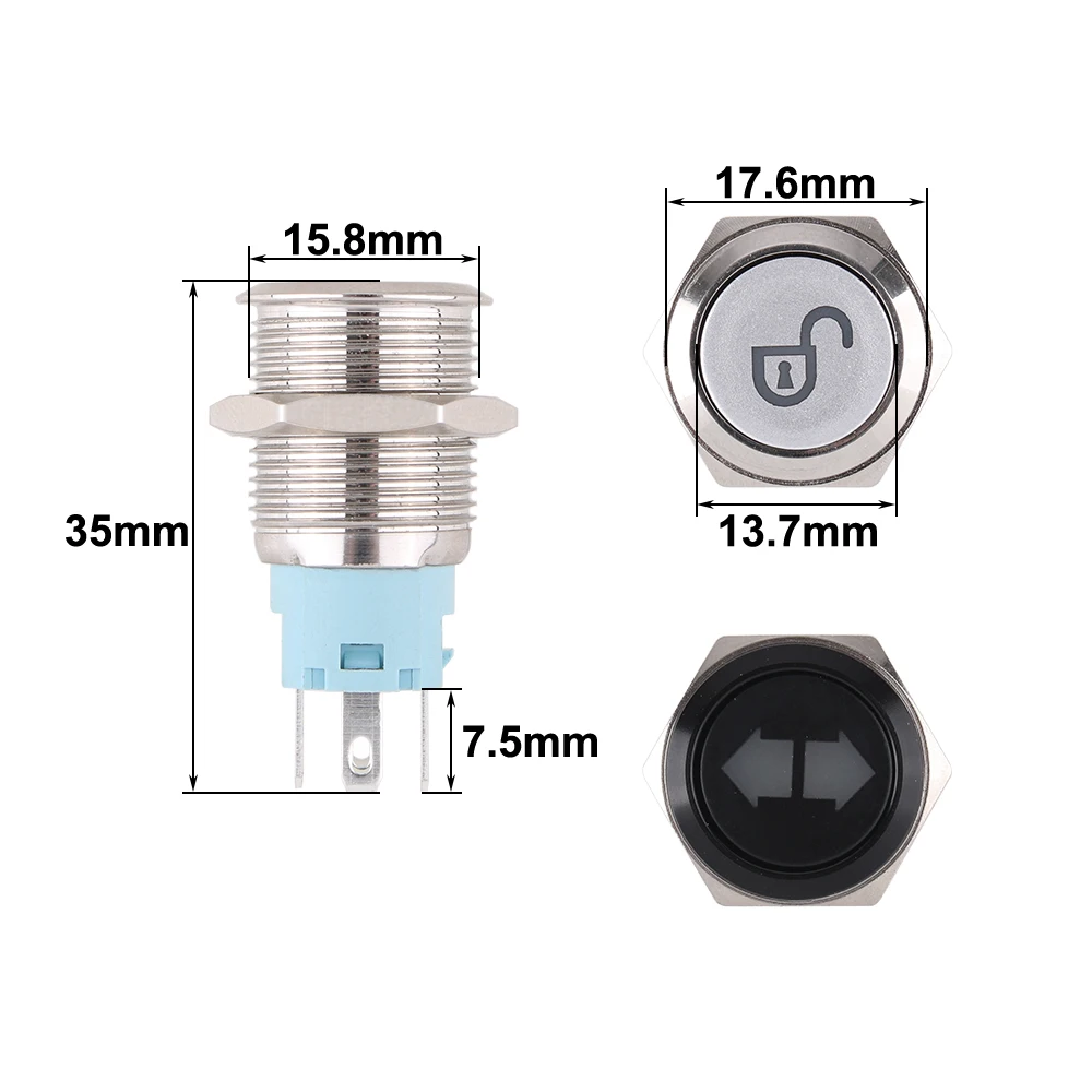 16mm Customization Metal Brass/Oxide Black Push Button Switch Led Lamp 12V24V Fixing/Self-Reset Fan Fog Horn Symbols For Car DIY