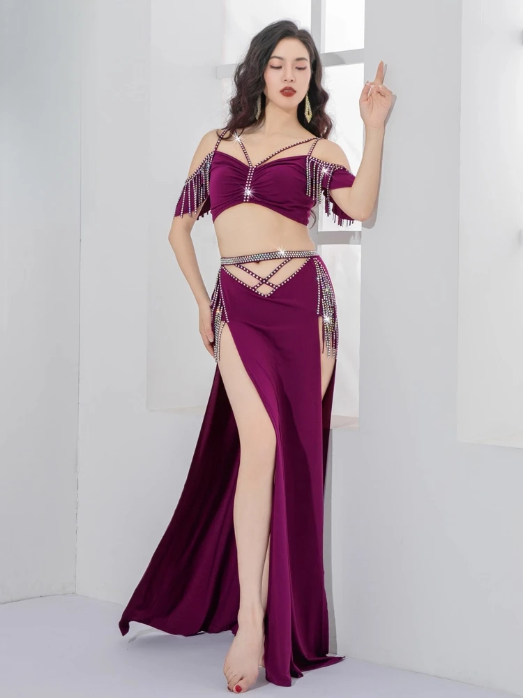 Traje de práctica de danza del vientre de lujo Original, diseño único, flecos dinámicos, traje de actuación de danza Oriental con taladro caliente
