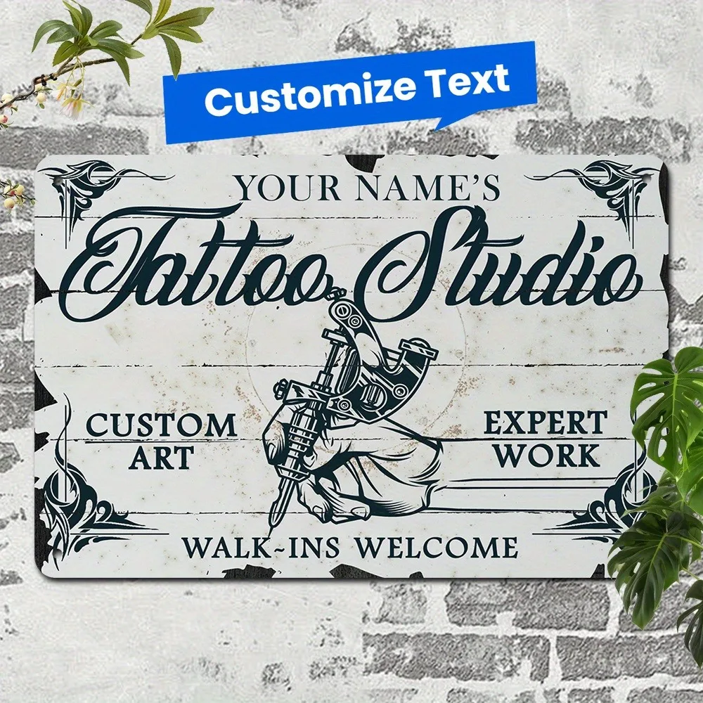 1pc 2D Flat Personalized Tattoo Studio Plaque Decorative Solely, Vintage Custom Sign Salon Bar Home Indoor Outdoor Wall Art