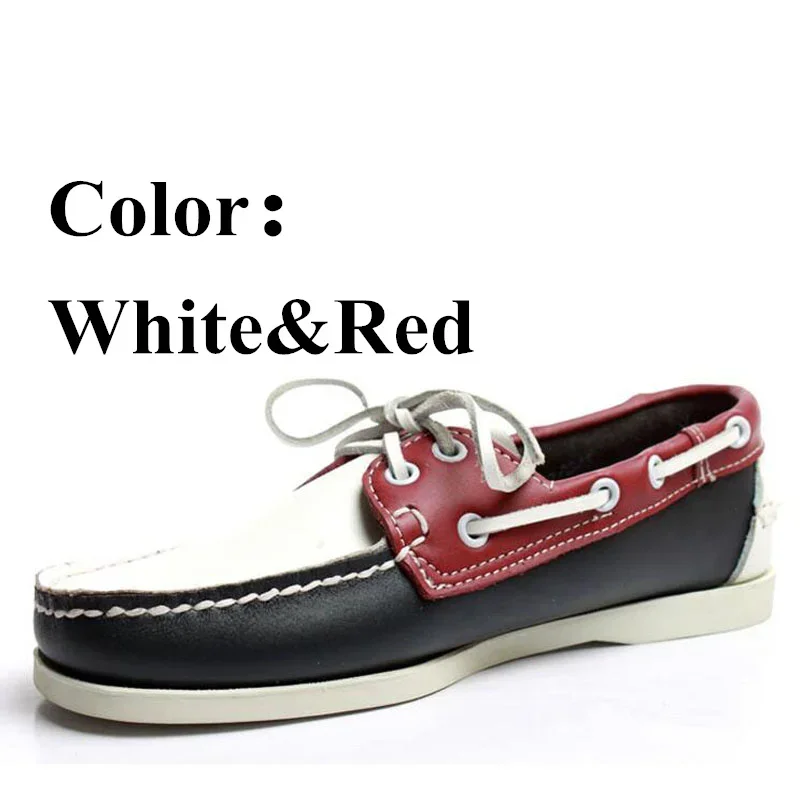 Men\'s Casual Genuine Leather Loafers Lace-Up Sewing Boat Shoes Fashion Unisex Plus Size Handmade Board Shoes Flats Driving Shoes