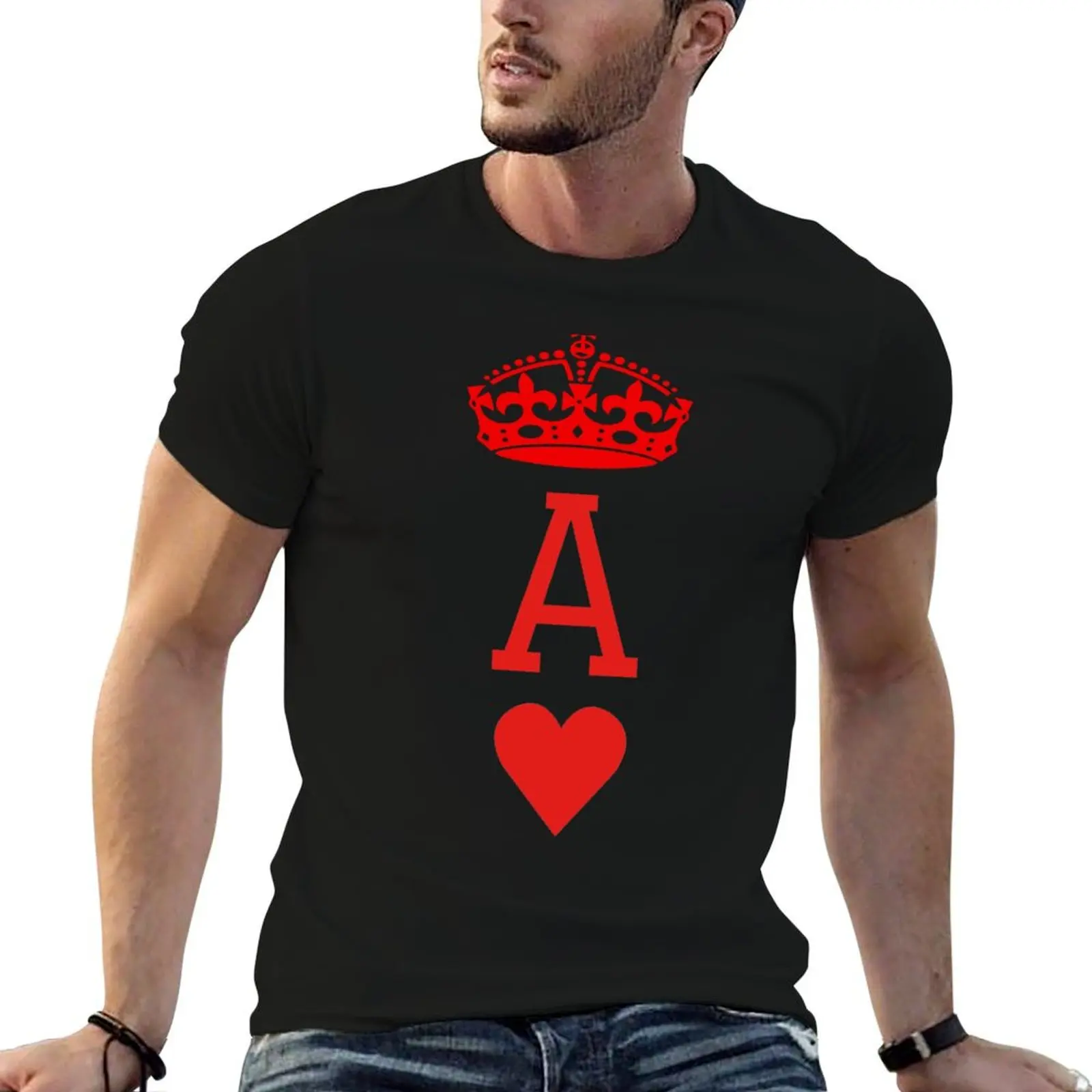 

Poker Playing Cards Funny Ace of Hearts Unisex Design V-Neck T-Shirt man clothes quick-drying luxury clothes men