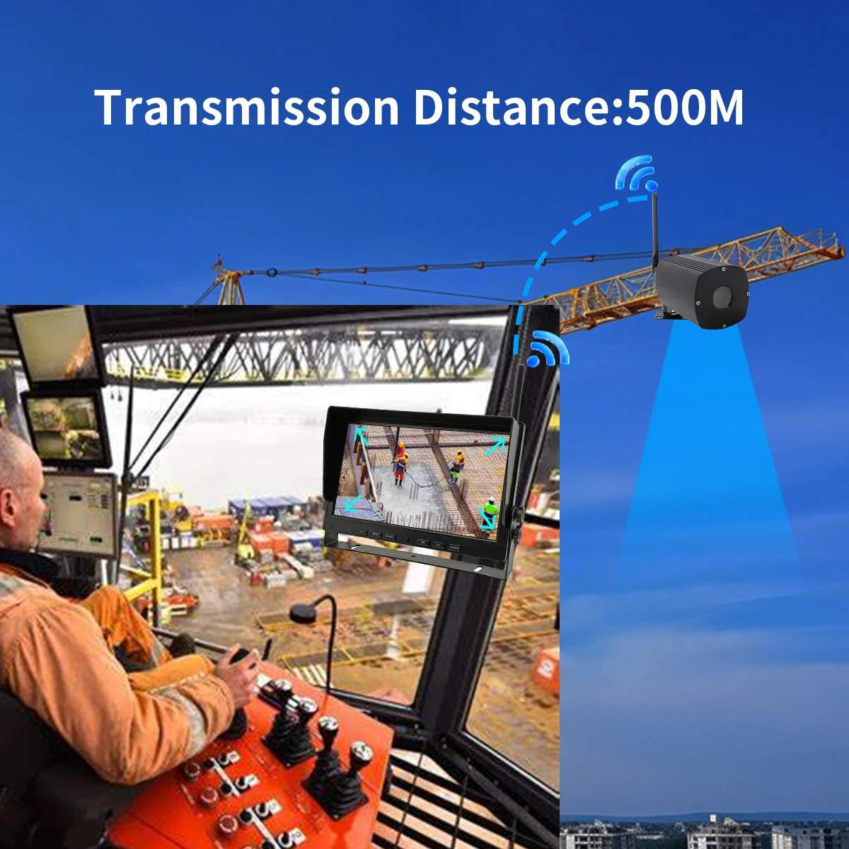 YWX 36X Zoom Wireless 500m Transmitting Tower Crane Camera Monitor System with Blind Spot Monitoring for Construction Device