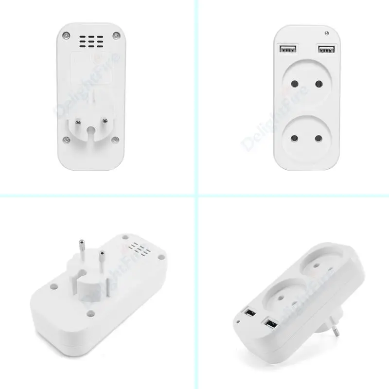 Wall Outlet USB EU Plug Adapter 1 To 2 Way European Standard Extender Socket With 2 USB Port Power Strip AC Convert Adaptor