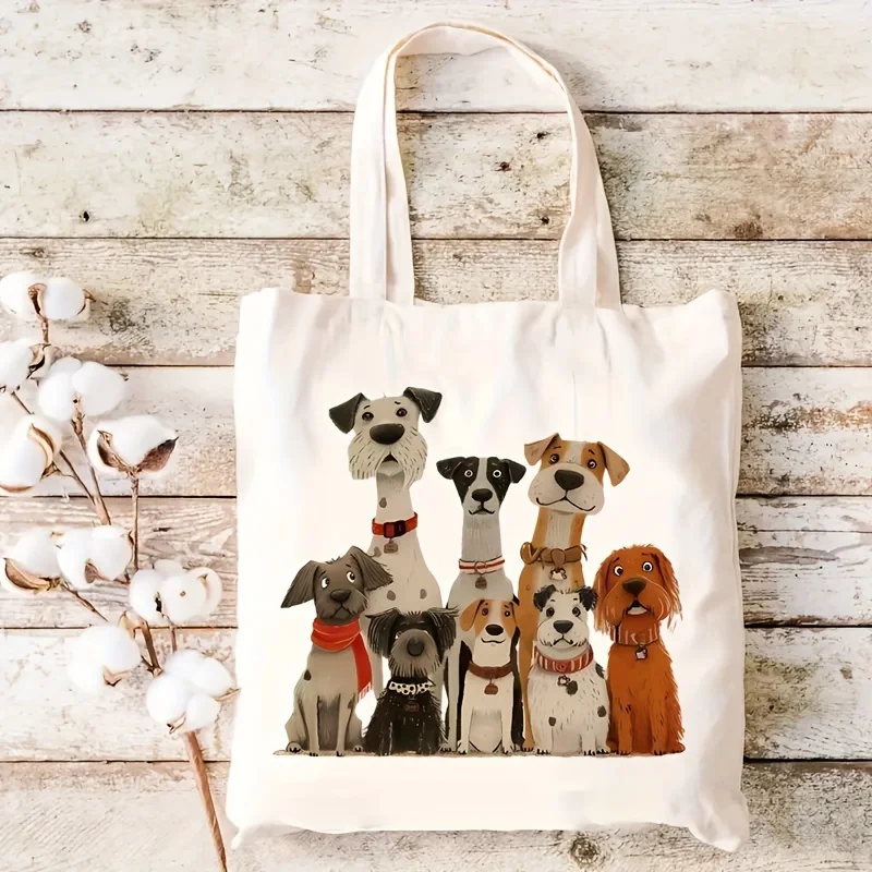 AThis spacious canvas tote bag features a lovely puppy patte