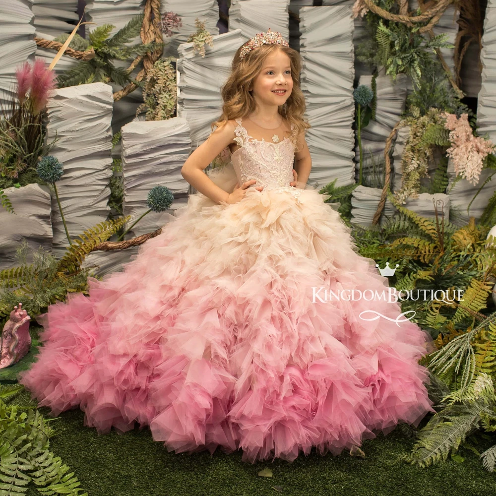 Lorencia vestido de niña de flores para bodas, vestido de baile de Pricness, falda con volantes en capas, vestido de desfile para niños, vestido de primera comunión, YFD011